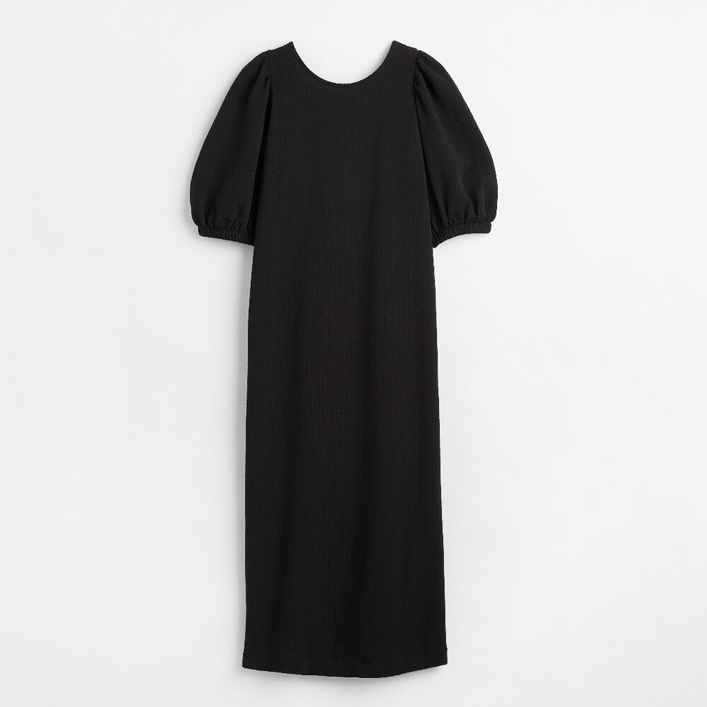 NWOT H&M Black Waffled Scoopback Jersey Dress - Size M